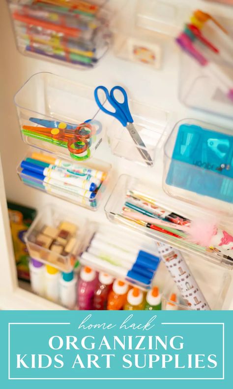 See a secret trick for how to organize kids' art supplies! Keep kids craft supplies hidden and under control with a few simple hacks and ideas. Awesome home organization DIY project for a weekend at home or if you are a stay at home parent. #kidsart #artsupplies #craftsupplies #stayathome #workfromhome #homeorganization Craft Wall Organizer, Kids Craft Storage, Crafts Storage, Art Cabinet, Arts And Crafts Storage, Kids Craft Supplies, Art Supplies Storage, Craft Cabinet, Art Supply Organization