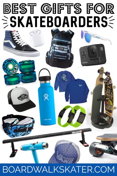 Have a skateboarder on your gift list? Then check out our best gift ideas for skaters according to professional skaters! You'll find a range of ideas in a range of prices for every skater on your gift list! #skateboarding #tips #tricks #gifts Gifts For Skateboarders, Gifts For Skater Boyfriend, Snowboarding Photos, Skater Gifts, Budget Christmas, Skateboarder Gifts, Pro Skaters, Skateboard Accessories, Skater Boys