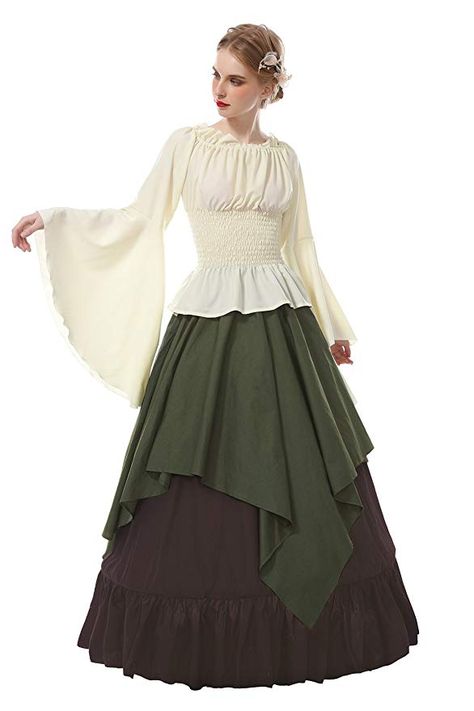 Medieval Dress Peasant, Irish Costumes, Medieval Peasant, Shirt And Skirt, Peasant Shirt, Victorian Costume, Costume Women, Medieval Costume, Trumpet Sleeve