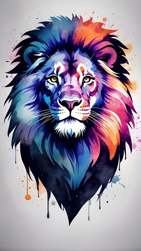 Colorful Lion Painting, Watercolor Tiger, Monochrome Background, Logo Face, Graphic Band Tees, Lion Painting, Logo Style, Lion Face, Cool Wallpapers Cartoon