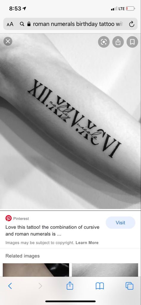 Roman Numeral Birthday Tattoo, Roman Numeral Birthday, Roman Numeral Tattoos, Birthday Tattoo, Name Tattoo, Roman Numeral, Roman Numerals, Back Tattoo, Tattoo Images