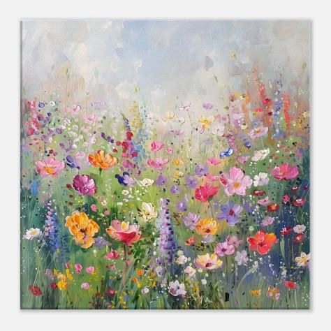 Wild Flower Art Painting, Floral Painting Ideas, Painted Wildflowers, Wildflowers Field, Wildflower Painting, Field Of Wildflowers, Painting For Home Decor, Wildflower Paintings, Painting For Home