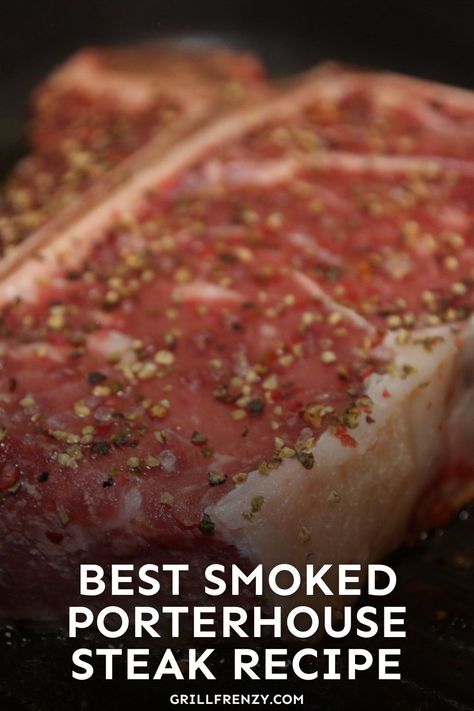 Smoked porterhouse steak is one of the absolute easiest smoker recipes you can make on your smoker! Part filet mignon, part New York Strip, this is easily one of the best smoked steaks you can get! | smoked porterhouse steak recipe | smoked steak recipes electric smoker | pellet smoker steak recipes | steak smoker recipes | porterhouse steak marinade | porterhouse steak recipe grill Smoked Steaks In Pellet Smoker, Smoked Porterhouse Steak, Steak Smoker Recipes, Porterhouse Steak Recipe Grill, Smoked Steak Recipes, Porterhouse Steak Marinade, Smoker Steak, Smoked Steaks, Pit Boss Pellet Grill Recipes