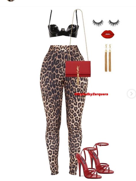 Chic Fitted Leopard Print Bottoms, Red And Leopard Outfit, Cheetah Print Pants Outfit, Red And Cheetah Outfit, Red Cheetah Print Outfit, Cheetah Print And Red Outfit, Leopard Print And Red Outfits, Leopard Print High-waisted Pants For Fall, High-waisted Leopard Print Fall Pants