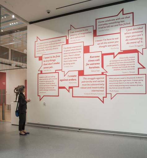 Graphics : MFA Boston - Woman Take the Floor Exhibition : ikd : ikd Testimonial Wall Office, Testimonial Wall Design, Exhibit Wall Design, Exhibition Quotes, Exhibition Wall Design, Office Branding Wall, Wall Graphic Design, Graphic Exhibition, Wall Exhibition