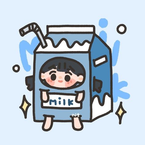 Hai kak, jan lupa di save yya-! #blue #milk #cuteicon Hanoi Vietnam, Cute Anime Chibi, Kawaii Chibi, Cute Doodle Art, Cute Cartoon Drawings, Kawaii Doodles, Cute Little Drawings, Kawaii Wallpaper, Cute Chibi