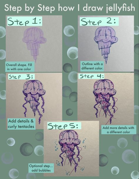 How to draw jellyfish (my version) step by step. I use Midliner markers and pens. Jellyfish Drawing Simple Step By Step, Midliner Markers Drawing, Jellyfish Marker Drawing, How To Draw A Jellyfish Step By Step, Jellyfish Drawing Tutorial, Midliner Markers, Midliner Pens, How To Draw Jellyfish, Drawing Jellyfish