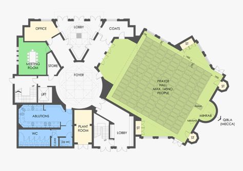 Mosque Floor Plan, Mosque Design Islamic Architecture, Mosque Design, Room Store, Urban Landscape Design, Bungalow House Plans, Bungalow House, Islamic Architecture, Plan Design