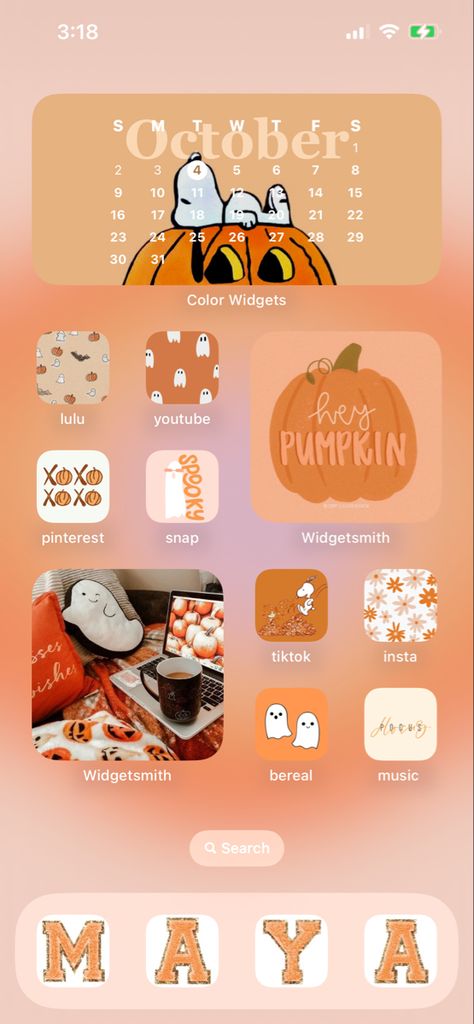 Widget Iphone Fall Aesthetic, Preppy Halloween Pics, App Organization Iphone Aesthetic Fall, Preppy Haloween Wallpers, Fall Wallpaper And Widgets, Preppy Halloween Posters, Halloween Ipad Widgets, Ios Theme Halloween, Ios 16 Fall Theme