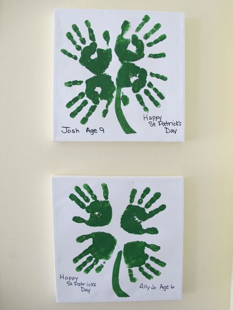 St. Patricks Day Handprint Four Leaf Lucky Clovers. Click for 10 More Easy St. Patrick's Day Crafts! Fete Saint Patrick, March Crafts, St Patricks Crafts, St Patricks Day Crafts For Kids, Craft Easy, St Patrick's Day Crafts, Daycare Crafts, Handprint Art, Saint Patrick's Day