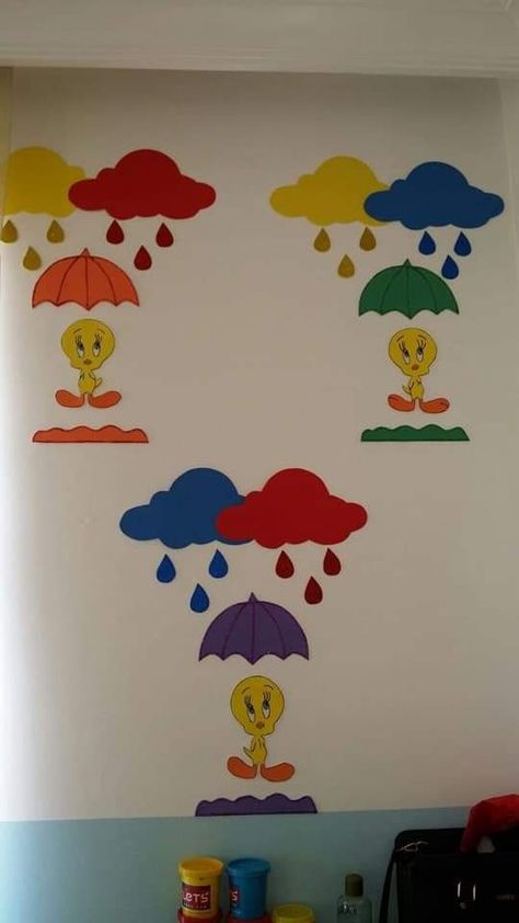 Rain Craft, Classroom Decoration Ideas, School Art Activities, School Board Decoration, Color Concept, Preschool Classroom Decor, Preschool Arts And Crafts, Preschool Art Activities, Door Decorations Classroom