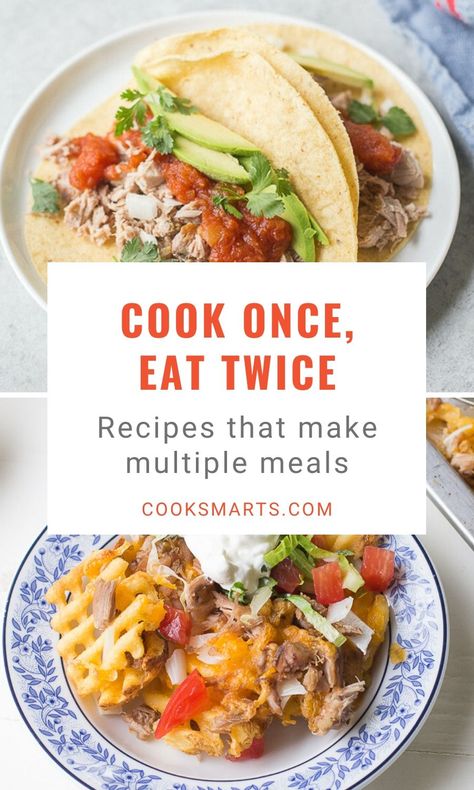 Intentional Leftovers: Repurpose Recipes for Brand New Meals | If you’re looking for dinners that make good leftovers, this post is for you! You’ll find easy recipes that make delicious leftovers you can eat for dinner or lunch the next day, or repurpose into an entirely new meal. Cooking once and eating twice is a great time-saving hack for the kitchen! | CookSmarts.com Intentional Leftovers, Best Leftovers, Cook Once Eat Twice, Jimmy Dean, Cook Smarts, Eating Tips, Healthy Dinner Recipes Chicken, Make Ahead Meals, Leftovers Recipes