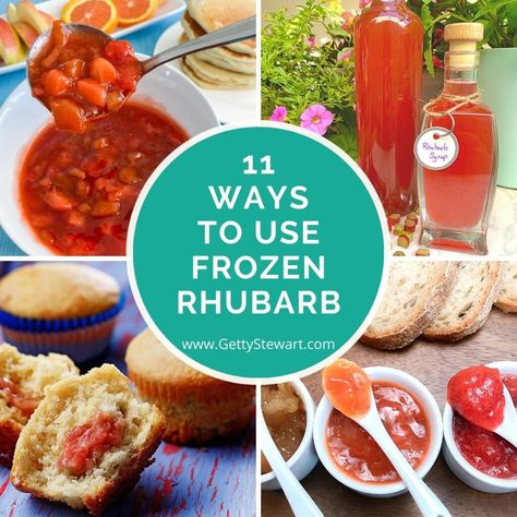 Frozen Rhubarb Recipes, Freeze Veggies, Freeze Onions, Rhubarb Bread Pudding, Honey Bran Muffins, Strawberry Rhubarb Sauce, Rhubarb Chutney, Rhubarb Juice, Rhubarb Bread