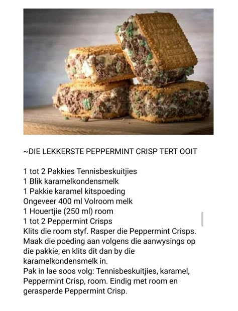 Afrikaans Recipes, Suid Afrikaanse Resepte Afrikaans, Koekie Resepte, Maklike Tert Resepte, Peppermint Crisp Tart South Africa, Maklike Soetkoekies Resep, Kook Kos Resepte, Condensed Milk Recipes Desserts, Pudding Recipes Homemade