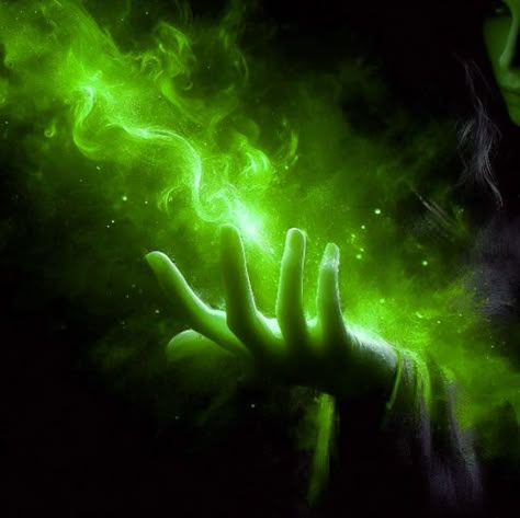 Dark Green Princess Aesthetic, Green Storm Aesthetic, Green Magic Powers Aesthetic, Dark Green Magic Aesthetic, Scarlet Witch Green Powers, Green Power Aesthetic, Green Swordsman, Green Healing Aesthetic, Plant Magic Art