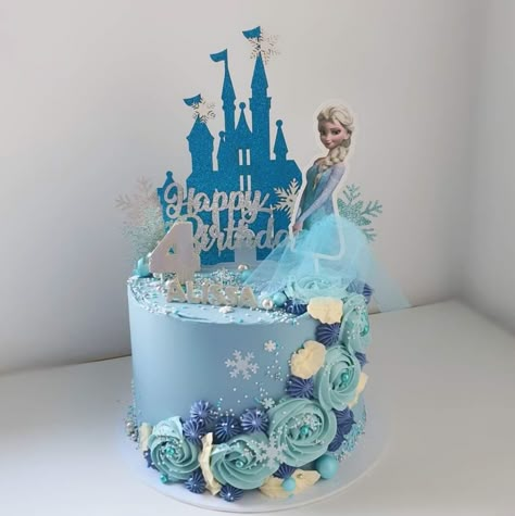 Elsa Cake Buttercream, Elsa Frozen Cake Ideas, Elsa Birthday Cake Frozen, Simple Frozen Birthday Cake, Simple Frozen Theme Cake, Elsa Cake Ideas, Elsa Cake Design, Elsa Theme Cake, Birthday Frozen Theme