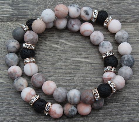 Pink Zebra Jasper and Lava Stone SKINNY Stretch Bracelet | Etsy Crystal Bracelet Patterns, Pink Zebra Jasper Bracelet, Grey Beaded Bracelet, Lava Bracelet Ideas, Stretch Bracelet Ideas, Beaded Stone Bracelets, Lava Bead Bracelet Ideas, Natural Stone Beaded Bracelets, Natural Stone Bracelet Ideas