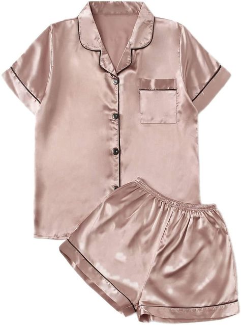 For a Luxurious Feel: DIDK Satin Pajama Set Satin Pjs, Satin Pj Set, Satin Sleepwear, Satin Short, Cute Pajamas, Satin Pyjama Set, Satin Pajamas, Pajama Set Women, Short Pajama Set