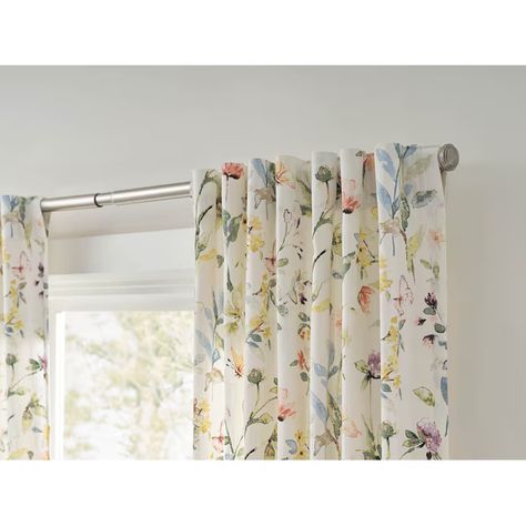 allen + roth 108-in Floral Print Light Filtering Back Tab Single Curtain Panel in the Curtains & Drapes department at Lowes.com Pink Floral Curtains, Floral Curtains Bedroom, Floral Curtains Living Room, Basement Oasis, Cottagecore Classroom, Cottagecore Curtains, Craftsman Style Bedroom, Floral Drapes, Light Filtering Curtains