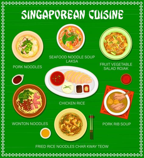 Singaporean cuisine menu, Singapore Asian food Asian Food Party, Singapore Cuisine, Singaporean Food, Yummy Asian Food, Fried Rice Noodles, Wonton Noodles, Authentic Asian Recipes, Pork Noodles, Food Asian