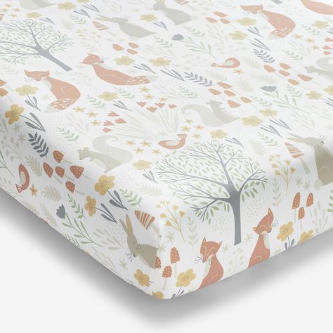 Forest Animals Organic Cotton Fitted Crib Sheet | The Company Store Woodland Nursery Crib Bedding, Woodland Crib Sheets, Organic Crib Sheets, Toddler Comforter, Baby Crib Sheets, The Company Store, Nursery Crib, Floral Pillow Cover, Fitted Crib Sheet