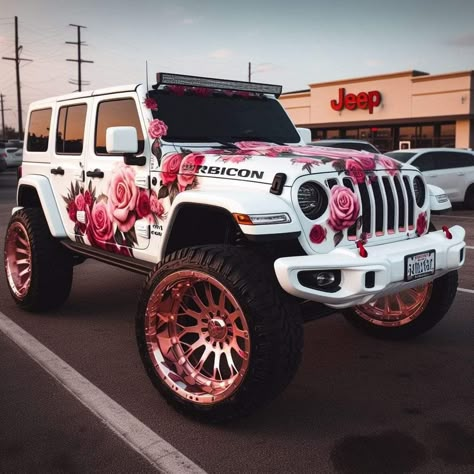 White Jeep Wrangler Accent Color, Light Purple Jeep Wrangler, Pink Jeep Aesthetic, Wrapped Jeep Wrangler, Hot Pink Jeep, Jeep Wrangler Girly, Jeep Aesthetic, Pink Jeep Wrangler, Jeep Design