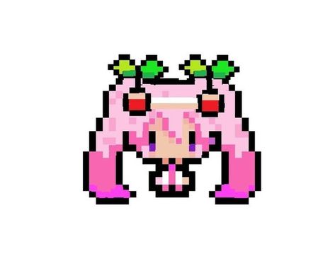 Sakura Miku Pixel Art, Pixel Hatsune Miku, Vocaloid Pixel Art, Hatsune Miku Pixel Art, Miku Pixel Art, Miku Hatsune Chibi, Sakura Miku, Pixel Drawing, Pixel Art Grid