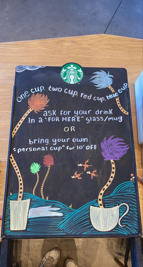 Starbucks A Frame Sign, Coffee Shop Board Design, Coffee Specials Board, Starbucks Poster, Starbucks Drawing, Shop Board Design, Starbucks Chalkboard, Starbies Drinks, Starbucks Crafts