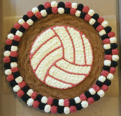 Another volleyball Cookie cake. Volleyball Cookies Ideas, Volleyball Cake Ideas, Birthday Cake Volleyball, Volleyball Sheet Cake, Volleyball Cookie Cake, Volleyball Cupcakes, Volleyball Cookies, Volleyball Cake, Decorative Desserts