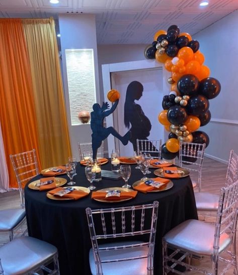 Basketball Theme Baby Shower Ideas, Basketball Baby Shower Theme, Sports Baby Shower Theme For Boys, Basketball Baby Shower Ideas, Basketball Centerpiece Ideas, Basketball Theme Baby Shower, Athletic Banquet, Unique Gender Reveal Party Ideas, Basketball Banquet