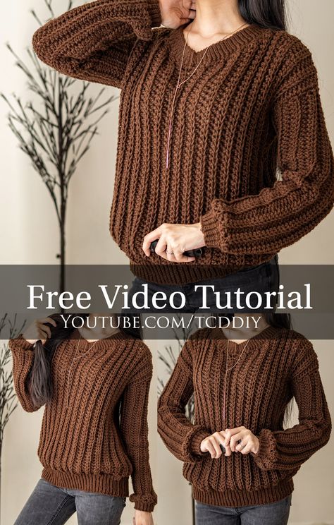 Tcddiy Crochet, Pola Sweater, Crochet Sweater Free, Crochet Cardigan Pattern Free, Gilet Crochet, Crochet Jumper, Crochet Sweater Pattern Free, Pull Crochet, Cozy Crochet