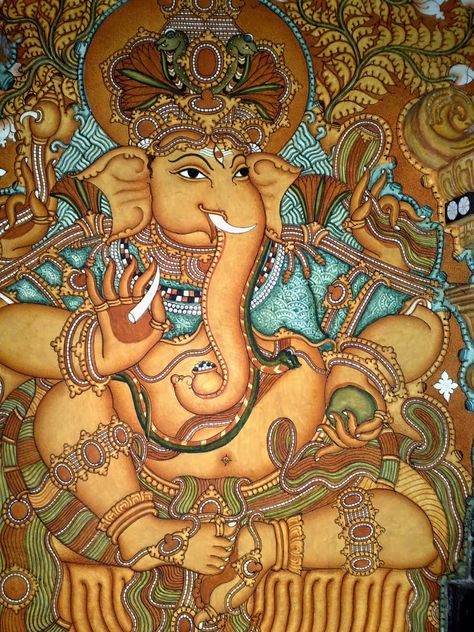 Mural Paintings, Ganesh Art Paintings, Kerala Mural Painting, Ganesh Art, Indian Painting, Ganesha Painting, Ganesha Art, Indian Folk Art, Madhubani Painting