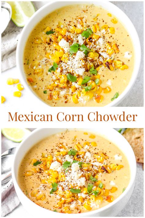 Instapot Corn Chowder Recipe, White Bean Corn Chowder, Vegetarian Recipes With Corn, Corn Chowder Panera Recipe, Corn Chowder Crockpot Vegetarian, Mexican Corn Chowder Panera, Potato Corn Jalapeno Chowder, Mexican Corn Soup Crockpot, Creamy Mexican Corn Chowder