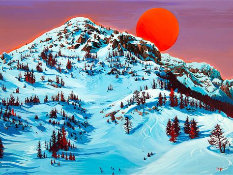 Rachel Pohl, Mountain Artwork, Pretty Wallpapers Tumblr, Recycled Cardboard, Red Sun, Clear Bag, Mountain Paintings, Art Contest, Colorful Landscape