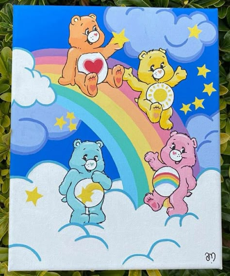 Carebears Painting Ideas, Care Bears Painting Canvas, Carebear Paintings, Care Bare Painting, Care Bear Painting Canvas, Care Bear Canvas Painting, Carebear Painting Canvas, Care Bears Drawing, Care Bear Drawings