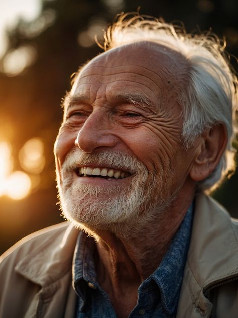 Portrait of an old man smiling Background Sunset backg 1 Smiling Portrait Reference, Old People Portraits, Old Man Aesthetic, Old Man With Beard, Background Sunset, Old Man Pictures, Alevel Art, Man Smiling, Old Man Face