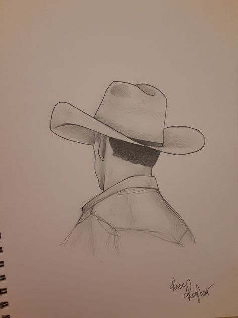 Vaquera Drawing, Country Love Drawings, Cowboy And Cowgirl Drawing, Western Drawings Simple Artwork, Southern Drawings Easy, Western Stuff To Draw, Ranch Drawing Western Art, Cowboy Sketch Easy, Simple Cowboy Drawing