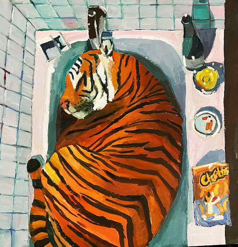 Sketchbook Ideas Doodles, In The Bathtub, Tiger Art, Arte Inspo, Arte Sketchbook, Wow Art, A Tiger, My Bed, Dessin Adorable