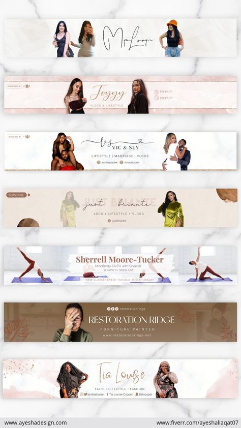 Youtube banner templates, youtube banner ideas, youtube branding Aesthetic Youtube Banner Ideas, Youtube Banner Ideas Aesthetic, Feminine Social Media Design, Beauty Salon Social Media Post Design, Dance Studio Social Media Posts, Beauty Center Social Media Design, Graphic Carousel Instagram, Cover Photo Design, Youtube Banner Design