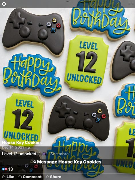 Gaming Birthday Cookies, Video Game Birthday Cookies, Gaming Cookies Decorated, Gamer Cookies Decorated, Gaming Cookies, Video Game Cookies, Gamer Birthday Party Ideas, Gamer Cookies, Roblox Party