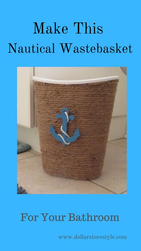 If you're into the nautical/beachy trend, this wastebasket will be the perfect addition to your home. Use it in the bathroom or anywhere else you want a nautical vibe. Laundry Hamper Diy, Hamper Diy, Bathroom Waste Basket, Wood Anchor, Half Bathroom Decor, Nautical Bathroom Decor, Cut The Ropes, Nautical Bathroom, Mermaid Room