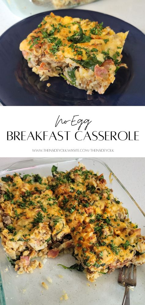 No-Egg Breakfast Casserole Healthy Breakfast Potatoes, Eggless Breakfast, Frozen Hash Browns, Egg Free Breakfast, Slow Cooker Breakfast Casserole, Breakfast Potato Casserole, Potatoes And Cheese, Healthy Breakfast Casserole, Breakfast Egg Casserole