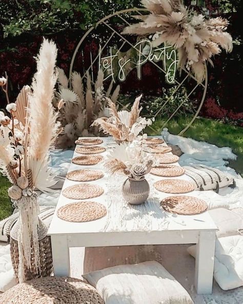 Event Styling By Decor & Fiesta in 2020 | Boho birthday ... #gardenideas #gardendecorations #garden Boho Style Party, Boho Garden Party, Backyard Dinner Party, Picnic Birthday Party, Boho Birthday Party, Deco Champetre, Picnic Inspiration, Picnic Birthday, Boho Picnic