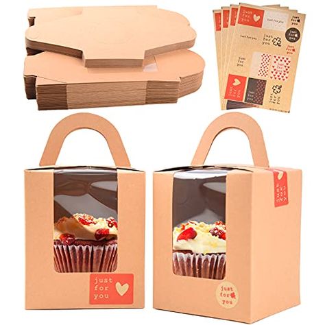 Single Cupcake Boxes, Individual Cupcake Boxes, Kraft Singles, Large Cupcake, Fancy Cupcakes, Cupcake Boxes, Window Handles, Brown Kraft Paper, Chocolate Bomb