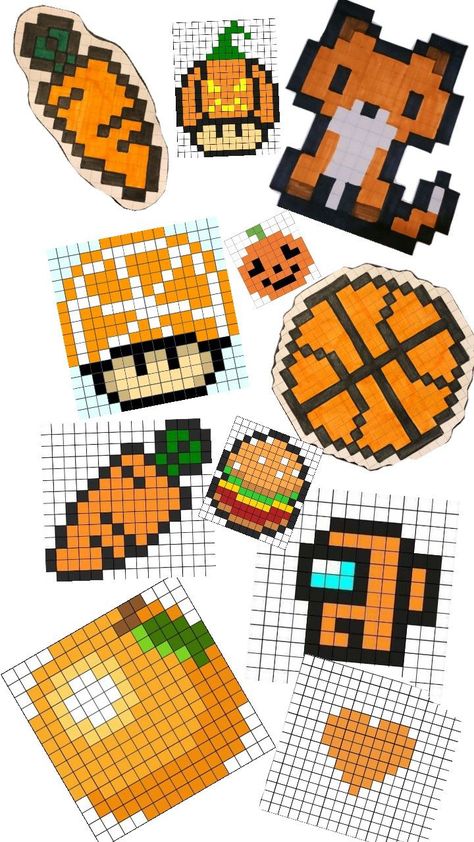 Pixel Art Orange, Orange Pixel Art, Autumn Pixel Art, Fall Pixel Art, Pixel Art Mini, Halloween Pixel Art, Pixel Poster, Cute Summer Vibes, Square Drawing