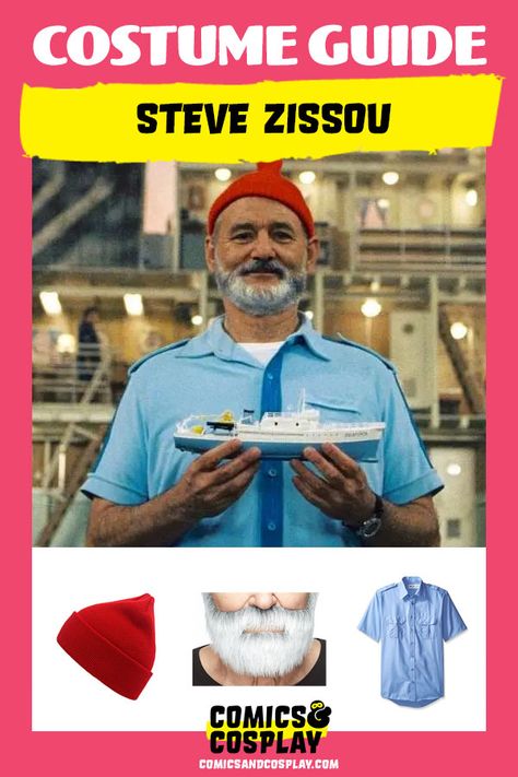 Steve Zissou Costume Guide: DIY Cosplay for Life Aquatic Uniform Steve Zissou Costume, Costume Ideas Diy, Life Aquatic With Steve Zissou, The Life Aquatic, Security Shirt, Adidas White Shoes, Fake Mustaches, Diy Cosplay, Steve Zissou