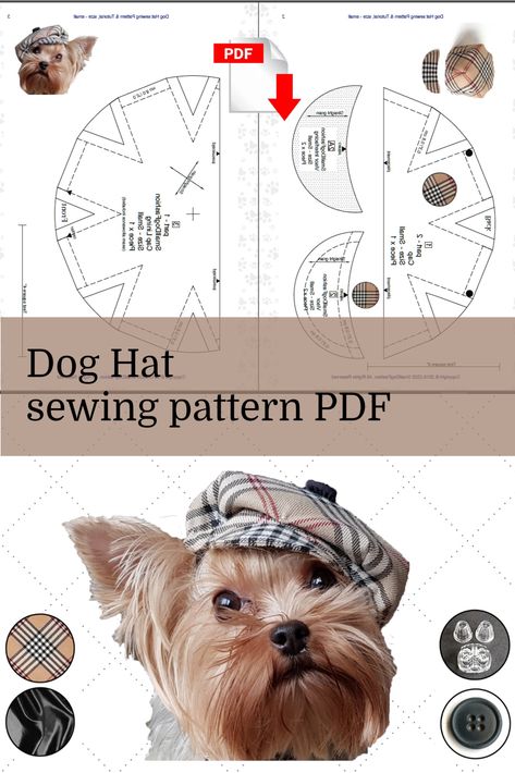 How to make cute Tartan Hat for small pets dogs. INSTANT Download, 1 PDF. #sewingproject #smalldogfashion #doghat #dogfashion #petsupplies #dogclothesdiy #sewingpattern #patterndogclothes #patternshop #forsmalldog Pet Hat Pattern, Small Dog Sewing Patterns, Small Dog Clothes Sewing Patterns Free, Hats For Dogs Pattern, Sewing Patterns Dog, Dog Hat Pattern, Small Dog Clothes Patterns, Pet Clothes Patterns, Tartan Hat