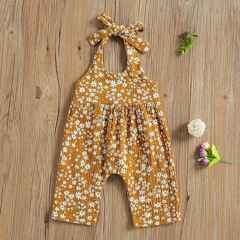 Summer Romper Outfit, Sleeveless Romper Jumpsuits, Summer Baby Clothes, Summer Outfits Kids, Floral Bodysuit, Halter Romper, Floral Print Rompers