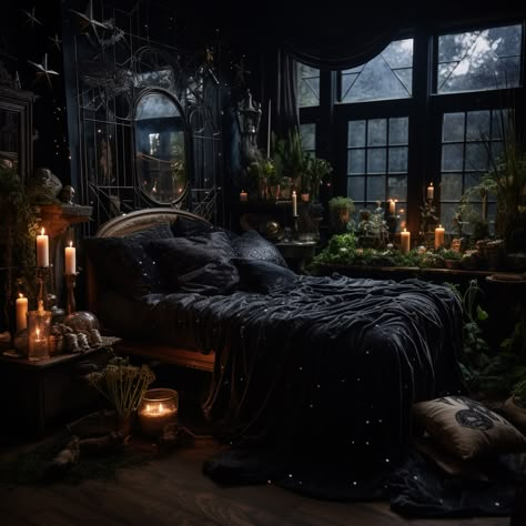 Witchcore Bedroom Aesthetic, Fantasy Apartment Decor, Dark Home Decor Bedroom, Gothic Room Aesthetic, Modern Goth Home, Witchy Cottage, Castle Bedroom, Gothic Room, Gothic Bedroom