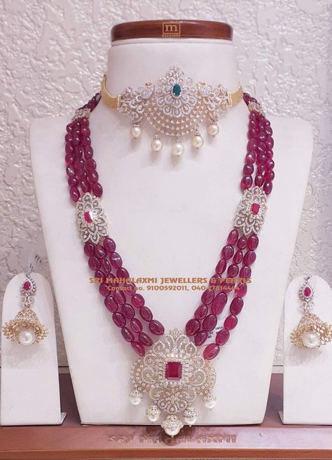 Ruby Jewelry Necklaces, Coral Jewelry Set, Fancy Jewelry Necklace, Diamond Wedding Jewelry, Chain Diamond, Antique Jewellery Designs, Pearl Necklace Designs, Gold Necklace Indian Bridal Jewelry, Beautiful Peacock